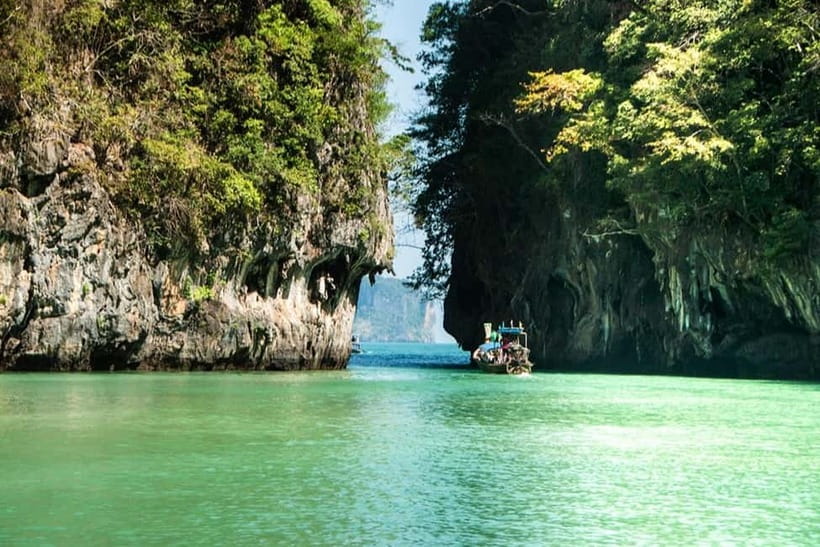 From Ao Nang Hong Island Longtail Cruise with Sunset Dinner - Entering Hong Lagoon by longtail boat