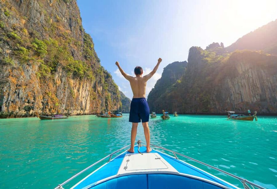 Krabi: Premium Phi Phi Islands Day Trip with Lunch & Snorkel - Monkey Bay is viewed from the boat