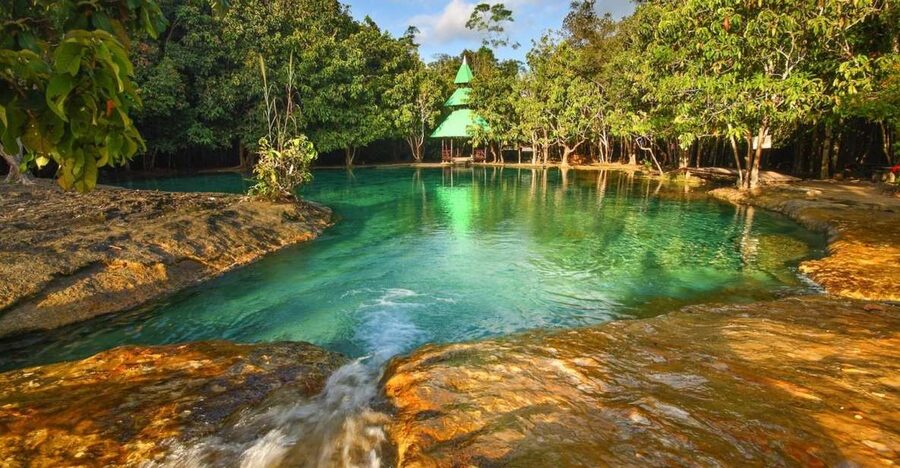 Krabi: Tiger Temple, Hot Springs & Crystal Pool Jungle Tour - Soaking at the 40°C hot stream waterfall